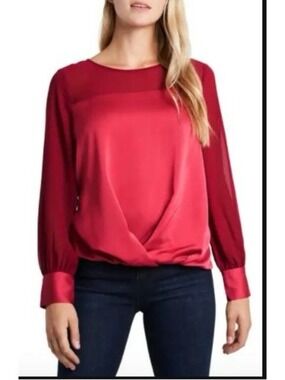 Vince Camuto Satin Twist Blouse Red Long-Sleeve Small